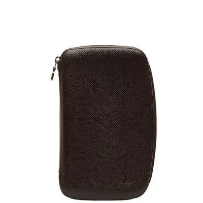 Pre-owned Louis Vuitton Acajou Wine Leather Long Wallet (bi-fold) () In Acajou, Wine