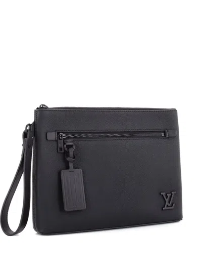 Pre-owned Louis Vuitton Aerogram Ipad Pouch Leather Clutch Bag In Black