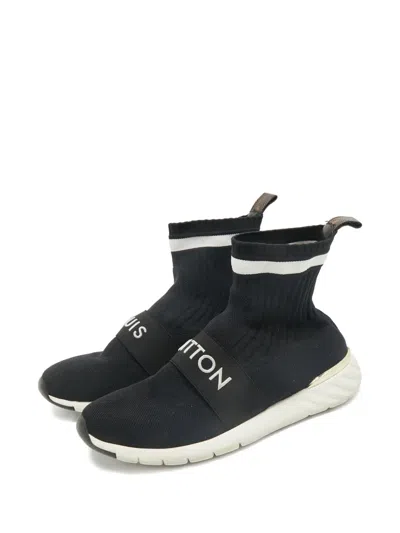 Pre-owned Louis Vuitton Aftergame Knit Stripe-detail Sneakers In Black