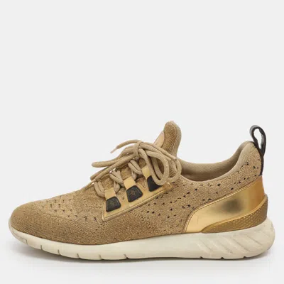 Pre-owned Louis Vuitton Aftergame Size 41 Gold Metallic Knit Fabric Low Top Sneakers
