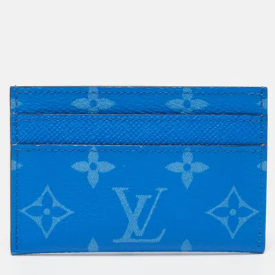 Pre-owned Louis Vuitton Agave Blue Monogram Canvas Porte Cartes Double Card Holder