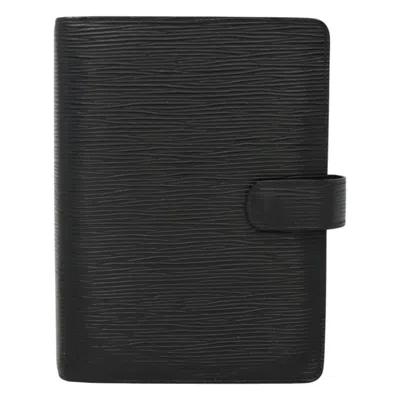 Pre-owned Louis Vuitton Agenda Mm Black Leather Wallet  ()
