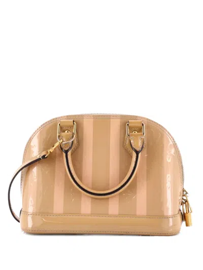 Pre-owned Louis Vuitton Alma Handbag Limited Edition Monogram Vernis Rayures Bb Shoulder Bag In Neutral