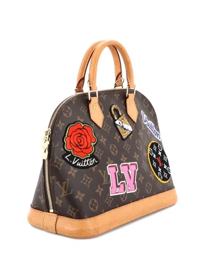 Pre-owned Louis Vuitton Alma Handbag Limited Edition Patches Monogram Canvas Pm Satchel In Brown
