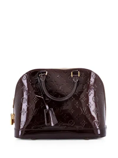 Pre-owned Louis Vuitton Alma Handbag Monogram Vernis Pm Satchel In Brown