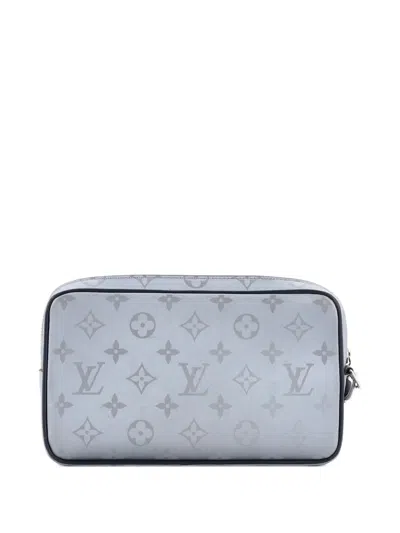 Pre-owned Louis Vuitton Alpha Limited Edition Monogram Satellite Canvas Clutch Bag In Blue