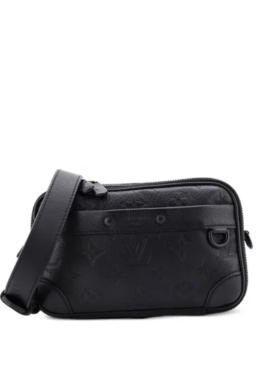 Pre-owned Louis Vuitton Alpha Wearable Wallet Monogram Shadow Leather Crossbody Bag In Black