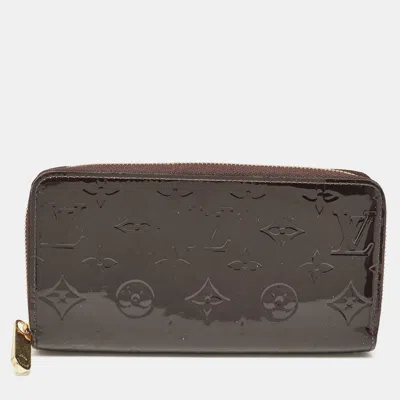 Pre-owned Louis Vuitton Amarante Monogram Vernis Zippy Wallet In Burgundy