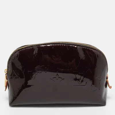 Pre-owned Louis Vuitton Amarante Vernis Cosmetic Pouch In Burgundy