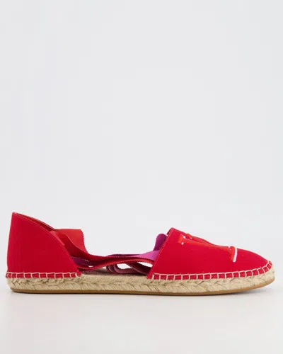 Pre-owned Louis Vuitton And Canvas Logo Lace-up Escale Espadrilles In Red