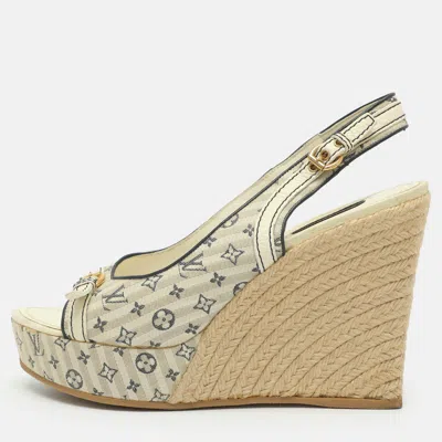 Pre-owned Louis Vuitton Anemone Size 41 Blue/white Monogram Croisette Wedge Sandals