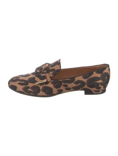 Pre-owned Louis Vuitton Animal Print Bow Accents Loafers In Brown