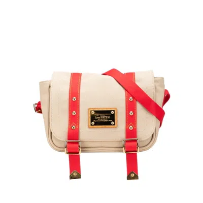 Pre-owned Louis Vuitton Antigua Beige Red Color Canvas Leather Messenger Bag Shoulder Bag () In Multi