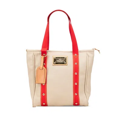 Pre-owned Louis Vuitton Antigua Beige Red Color Canvas Leather Shoulder Bag Tote Bag () In Multi