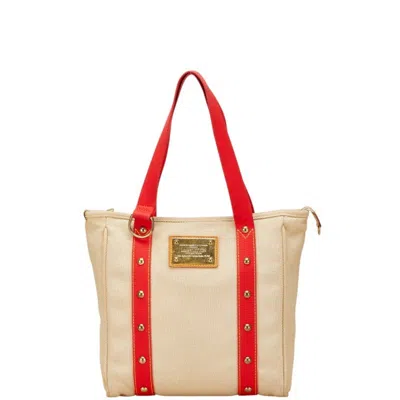 Pre-owned Louis Vuitton Antigua Beige Red Color Canvas Leather Shoulder Bag Tote Bag () In Multi