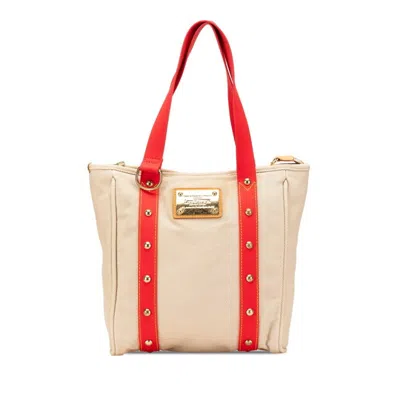Pre-owned Louis Vuitton Antigua Beige Red Color Canvas Leather Shoulder Bag Tote Bag () In Multi