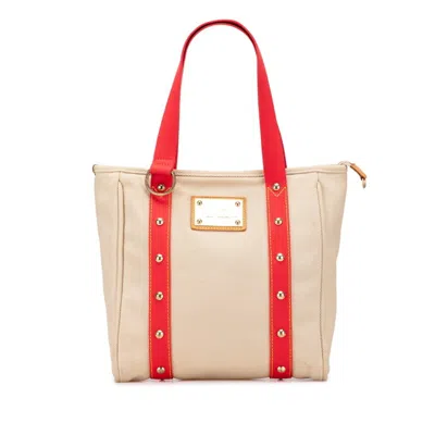 Pre-owned Louis Vuitton Antigua Beige Red Color Canvas Leather Shoulder Bag Tote Bag () In Multi