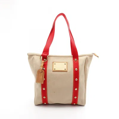 Pre-owned Louis Vuitton Antigua Beige Red Color Canvas Leather Tote Bag ()