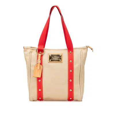 Pre-owned Louis Vuitton Antigua Beige Red Color Canvas Shoulder Bag Tote Bag () In Multi