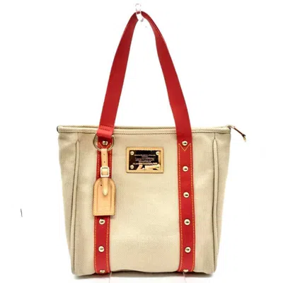 Pre-owned Louis Vuitton Antigua Beige Red Color Canvas Tote Bag ()