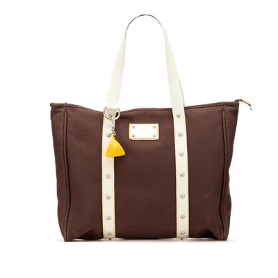 Pre-owned Louis Vuitton Antigua Brown White Canvas Tote Bag () In Multi