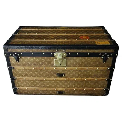 Pre-owned Louis Vuitton Antique 1890s  Steamer Trunk 90 Cm With Unique Woven Canvas In Brown