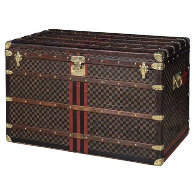 Pre-owned Louis Vuitton Antique 20thc  "malle Haute" Trunk In Damier Canvas, France C.1900 In Black