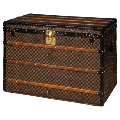 Pre-owned Louis Vuitton Antique 20thc  'malle Haute' Trunk In Damier Canvas, France C.1900 In Brown