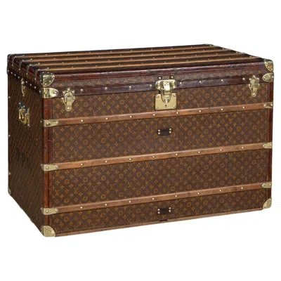 Pre-owned Louis Vuitton Antique 20thc  Malle Haute Trunk In Monogram Canvas, France C.1910 In Brown