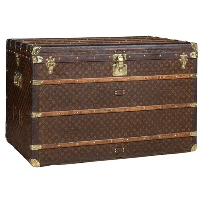 Pre-owned Louis Vuitton Antique 20thc  Malle Haute Trunk In Monogram Canvas, France C.1910 In Brown