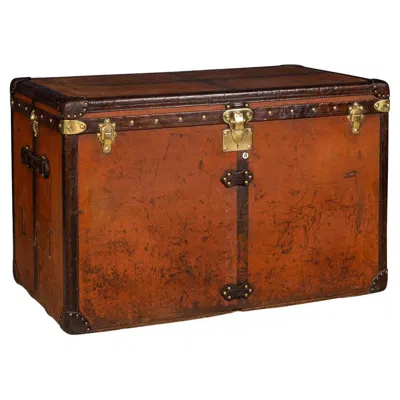 Pre-owned Louis Vuitton Antique 20thc  "malle Haute" Trunk In Orange Vuittonite Canvas