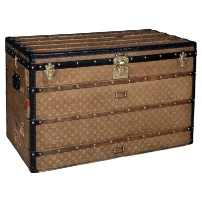 Pre-owned Louis Vuitton Antique 20thc  "malle Haute" Trunk In Woven Canvas, France C.1900 In Brown