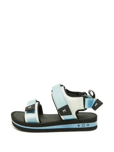 Pre-owned Louis Vuitton Arcade Touch-strap Flat Sandals In Blue