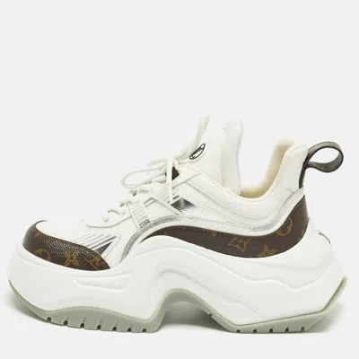 Pre-owned Louis Vuitton Archlight 2.0 Size 38.5 White Mesh And Monogram Canvas Platform Sneakers