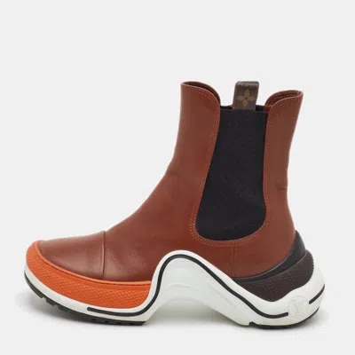 Pre-owned Louis Vuitton Archlight Size 37 Brown Leather High Top Sneaker Ankle Boots