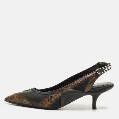 Pre-owned Louis Vuitton Archlight Size 38.5 Black/brown Monogram Canvas And Leather Slingback Pumps