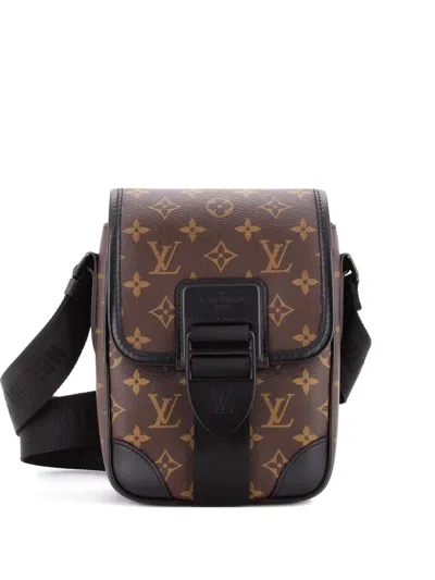 Pre-owned Louis Vuitton Archy Messenger Bag Macassar Monogram Canvas Pm Crossbody Bag In Black