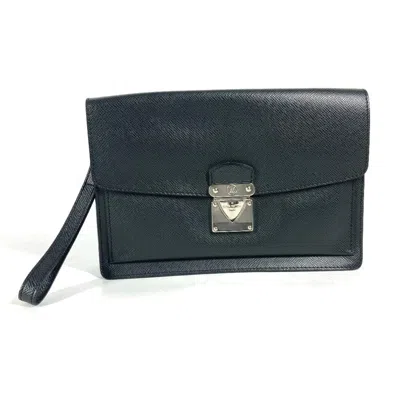 Pre-owned Louis Vuitton Ardoise Black Taiga Leather Clutch Bag Pouch ()