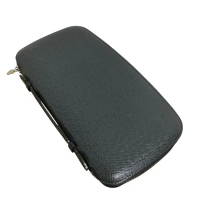 Pre-owned Louis Vuitton Ardoise Black Taiga Leather Long Wallet (bi-fold) () In Multi