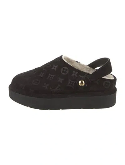 Pre-owned Louis Vuitton Aspen Lv Monogram Mules In Black