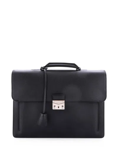Pre-owned Louis Vuitton Associe Cartable 2 Briefcase Taiga Leather Business Bag In Black