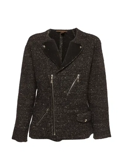 Pre-owned Louis Vuitton Asymmetrical Tweed Cardigan In Black