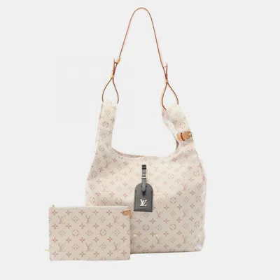 Pre-owned Louis Vuitton Atlantis Gm Tote Bag Coated Canvas Monogram White And Brown