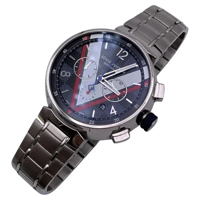 Pre-owned Louis Vuitton Automatic Tambour Damier Cobalt Chronograph Watch In Blue