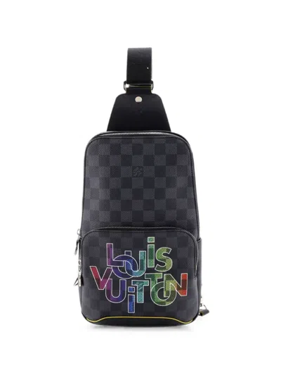 Pre-owned Louis Vuitton Avenue Sling Bag Limited Edition Interlinked Logo Damier Graphite Crossbody Bag In Black