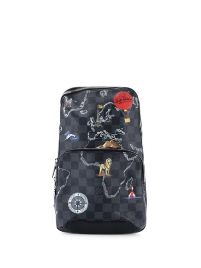 Pre-owned Louis Vuitton Avenue Sling Bag Limited Edition Renaissance Map Damier Graphite Crossbody Bag In Black