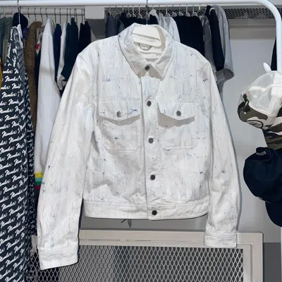 Pre-owned Louis Vuitton Aw16 Marble Paint Crack Denim Jacket In White