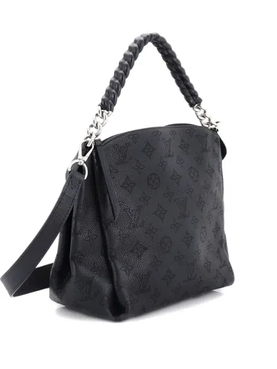 Pre-owned Louis Vuitton Babylone Handbag Mahina Leather Bb Hobo Bag In Black