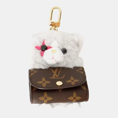 Pre-owned Louis Vuitton Bag Charm - Lv Cute Kitten Gray Monogram Faux Fur In Brown
