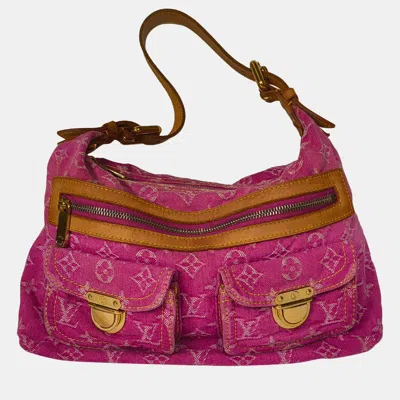 Pre-owned Louis Vuitton Baggy Pm Pink Monogram Denim Shoulder Bag